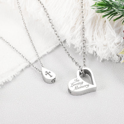 Double Necklace - Heart and Drop of Water Urn Necklace
