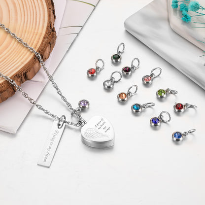 Heart and Bar Cremation Pendant with Birthstone