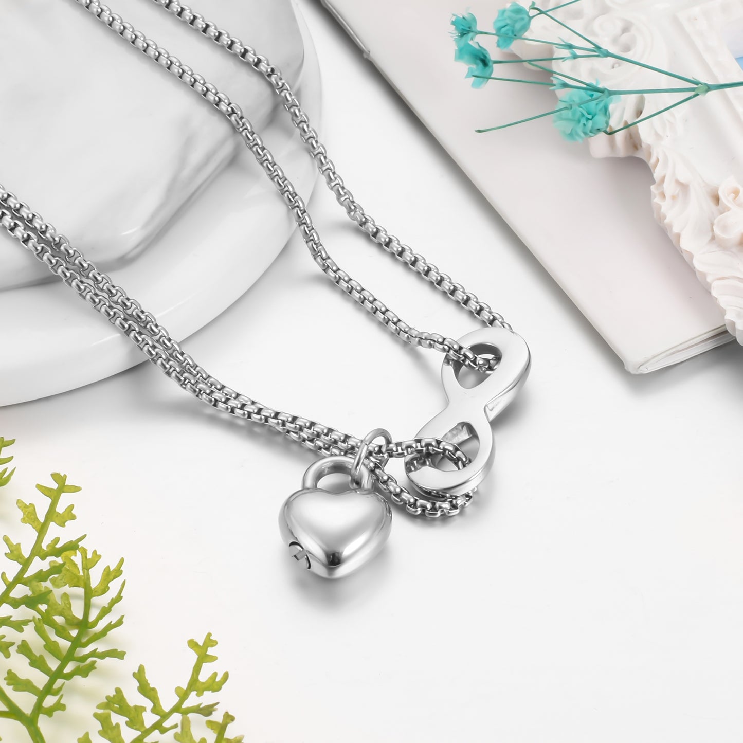 Cremation Jewelry with Heart Lock and Infinite Symbol