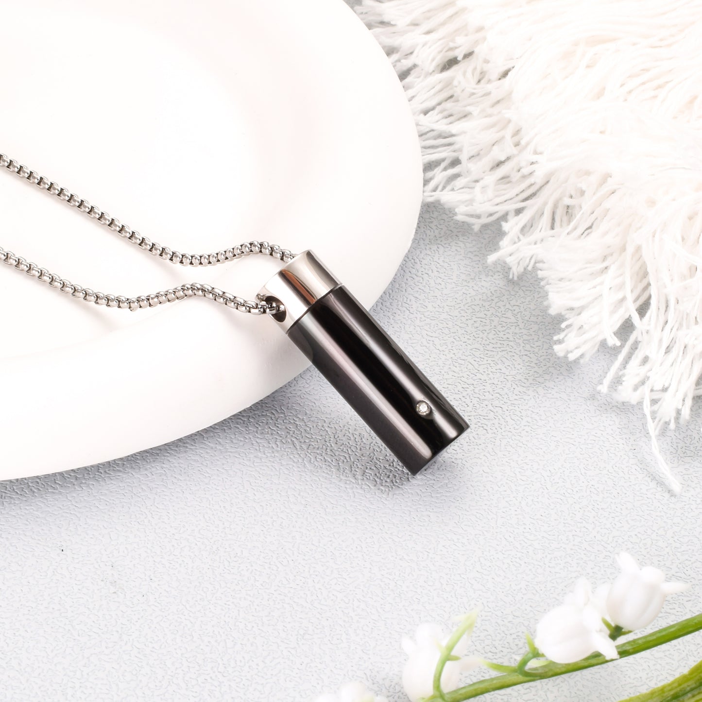 Cylinder Cremation Necklace with Diamond