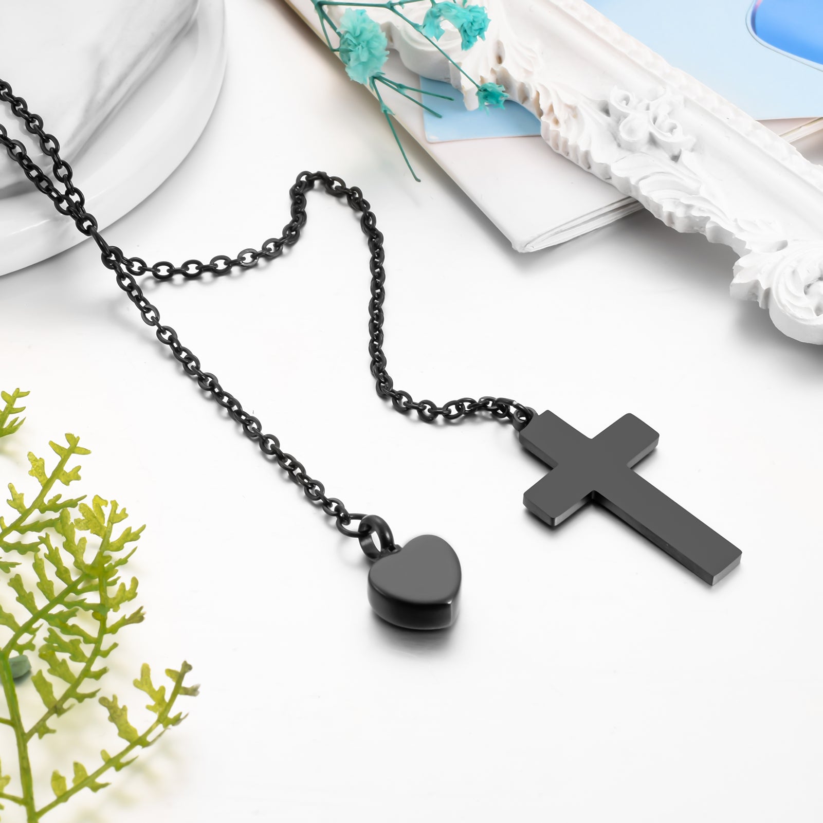 Cremation Jewelry with Cross and Heart