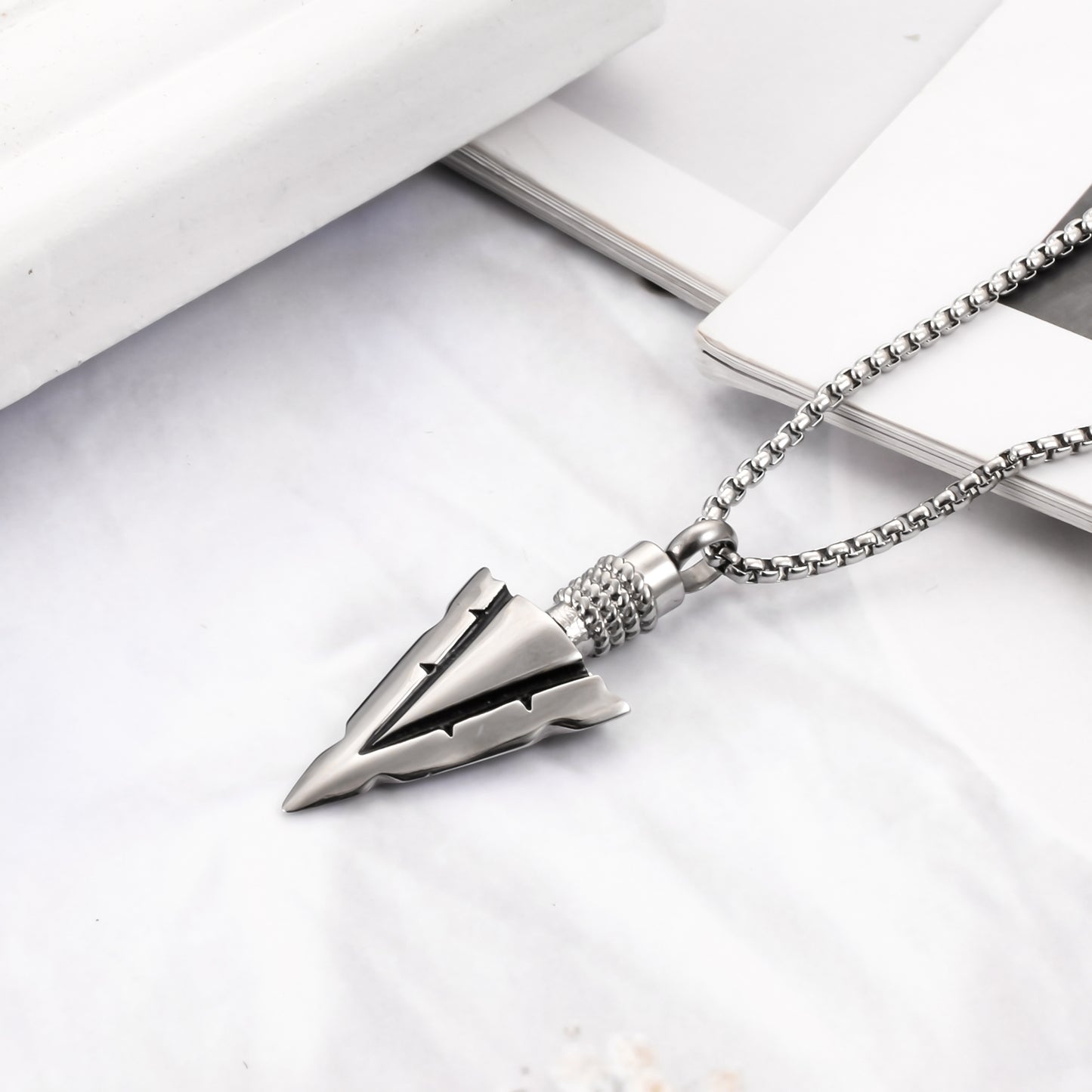 Steel and Black Arrow Cremation Pendant Necklace - 1 Set
