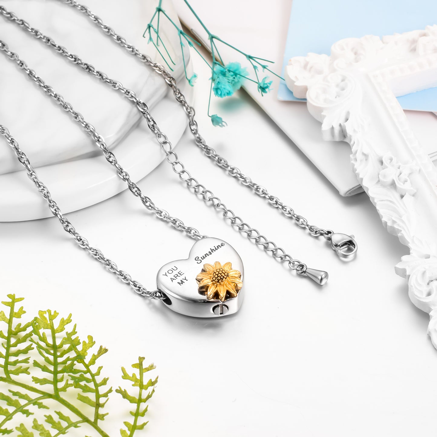 Heart Cremation Pendant Jewelry with Sunflower
