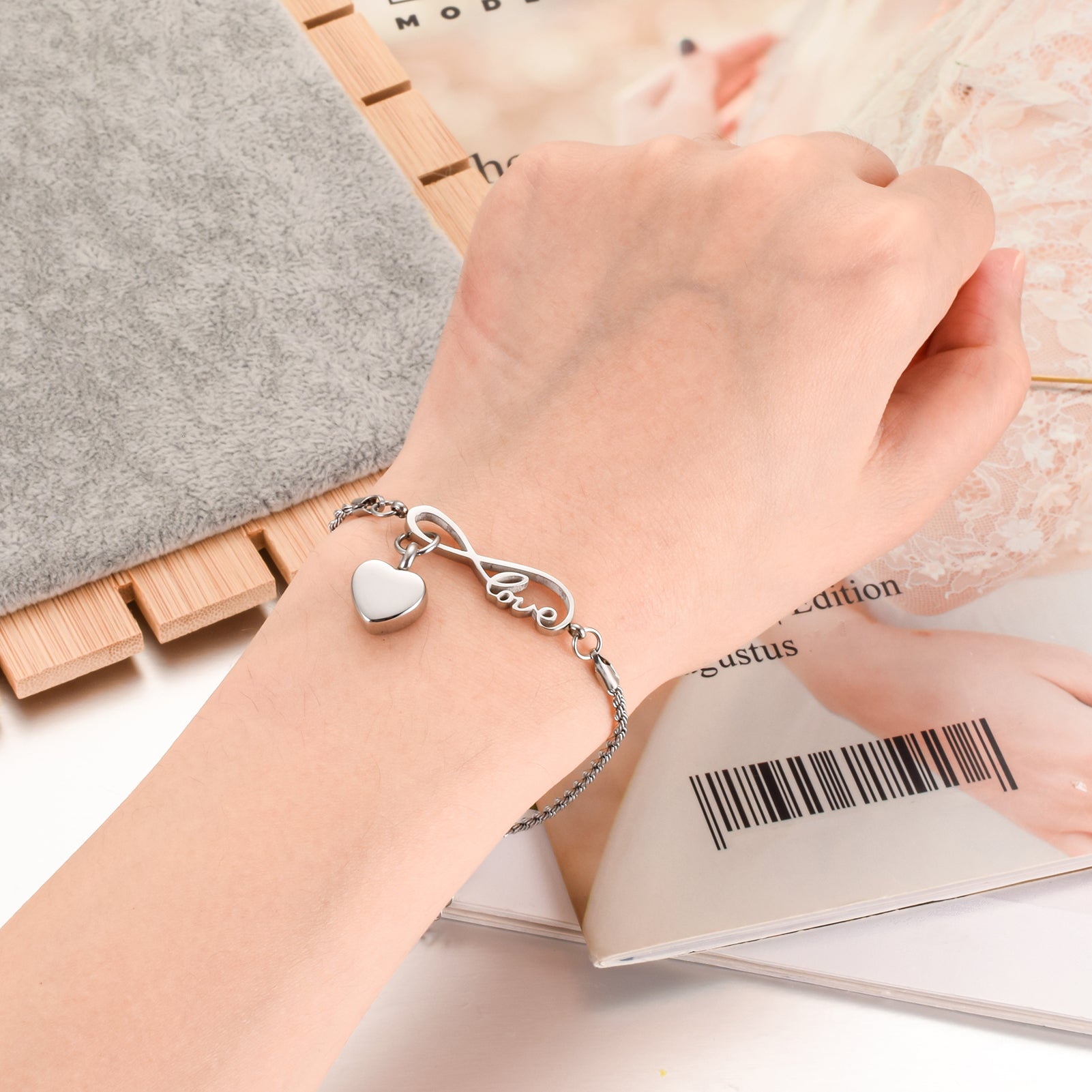 Infinity symbol and Heart Cremation Bracelet