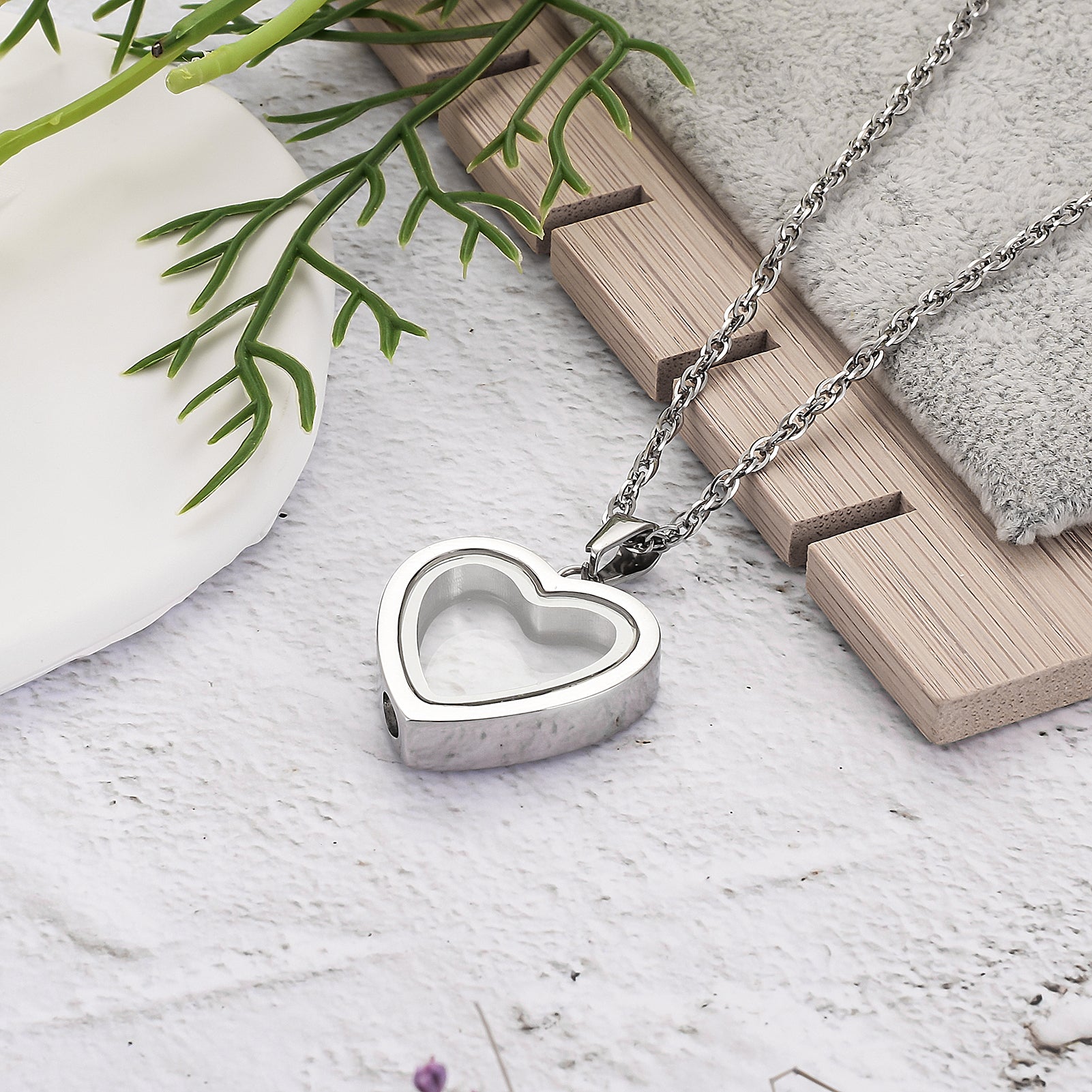 Clear Glass and Heart Urn Necklace at Wholesale Price