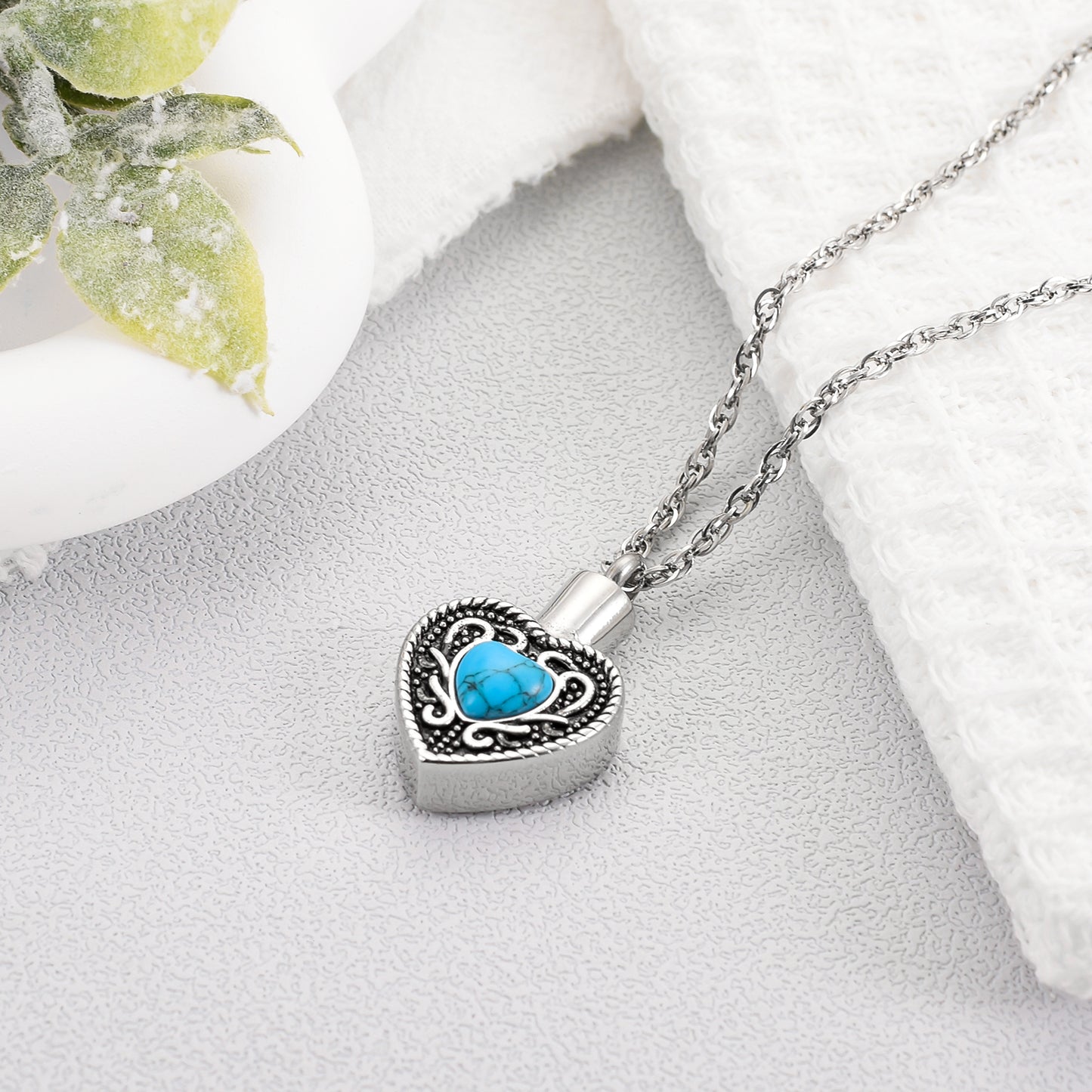 Heart and Blue Turquoise Urn Necklace