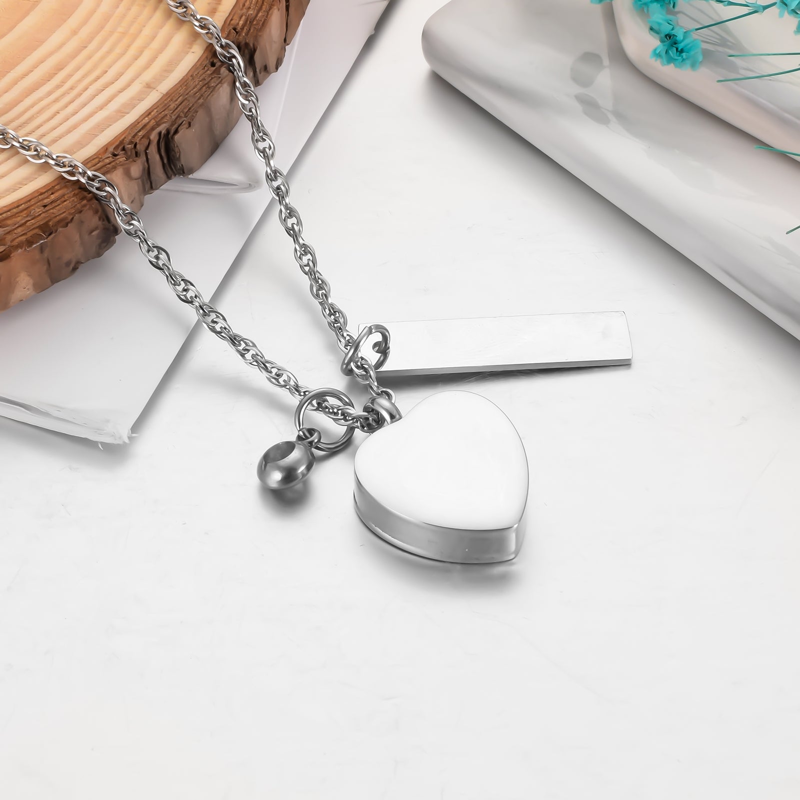 Heart and Bar Cremation Pendant with Birthstone