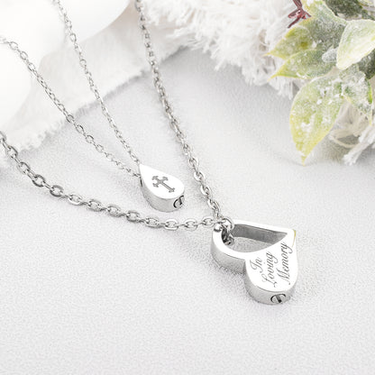 Double Necklace - Heart and Drop of Water Urn Necklace
