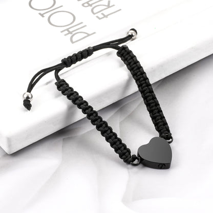 Black Rope Heart Cremation Bracelet