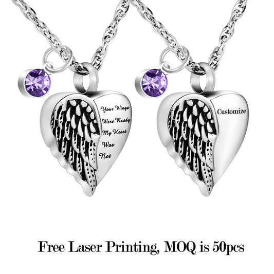 Angle Wings Cremation Pendant with Birthstone