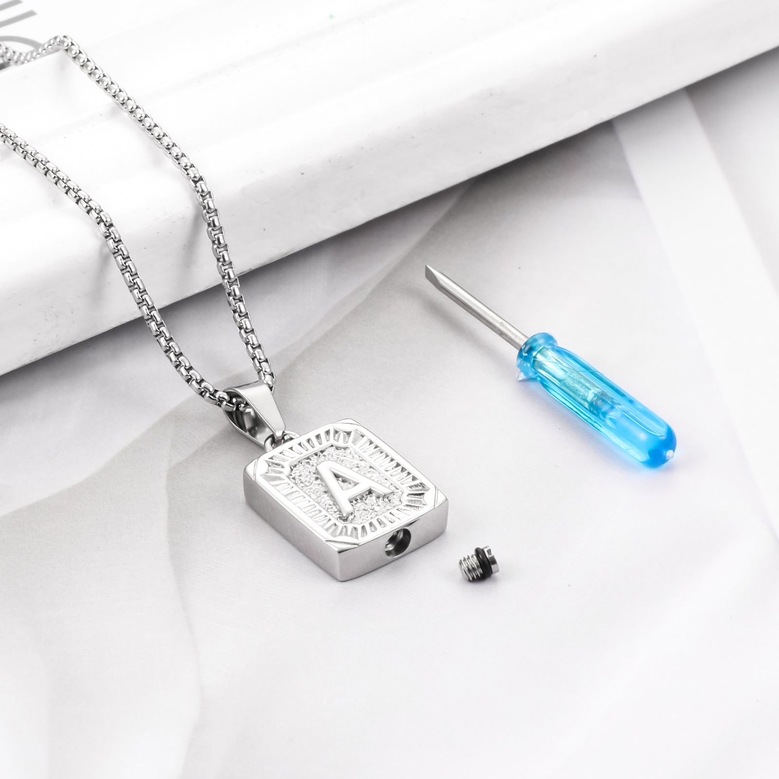 Steel A Letter Cremation Jewelry for Ashes