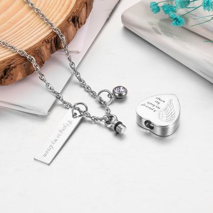 Heart and Bar Cremation Pendant with Birthstone