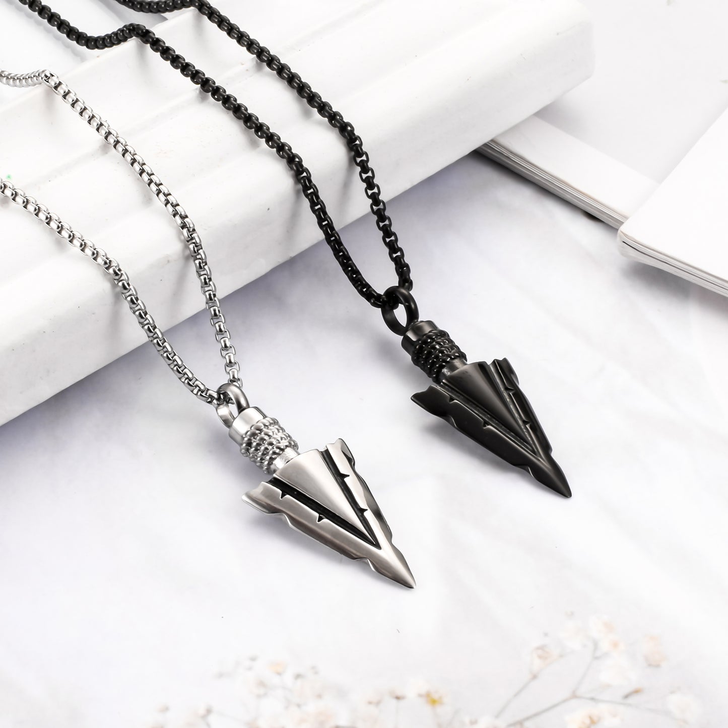 Steel and Black Arrow Cremation Pendant Necklace - 1 Set