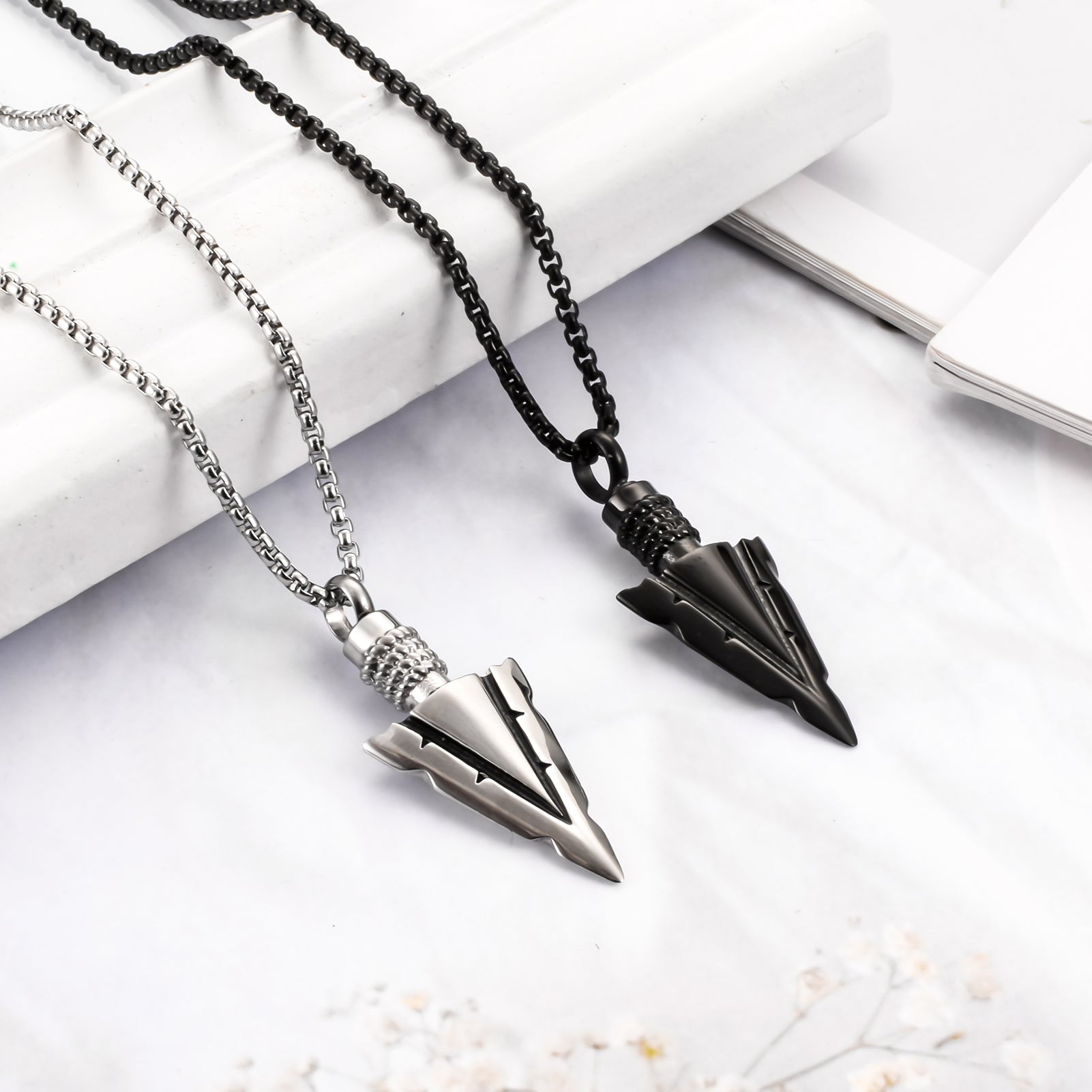 Steel and Black Arrow Cremation Pendant Necklace - 1 Set