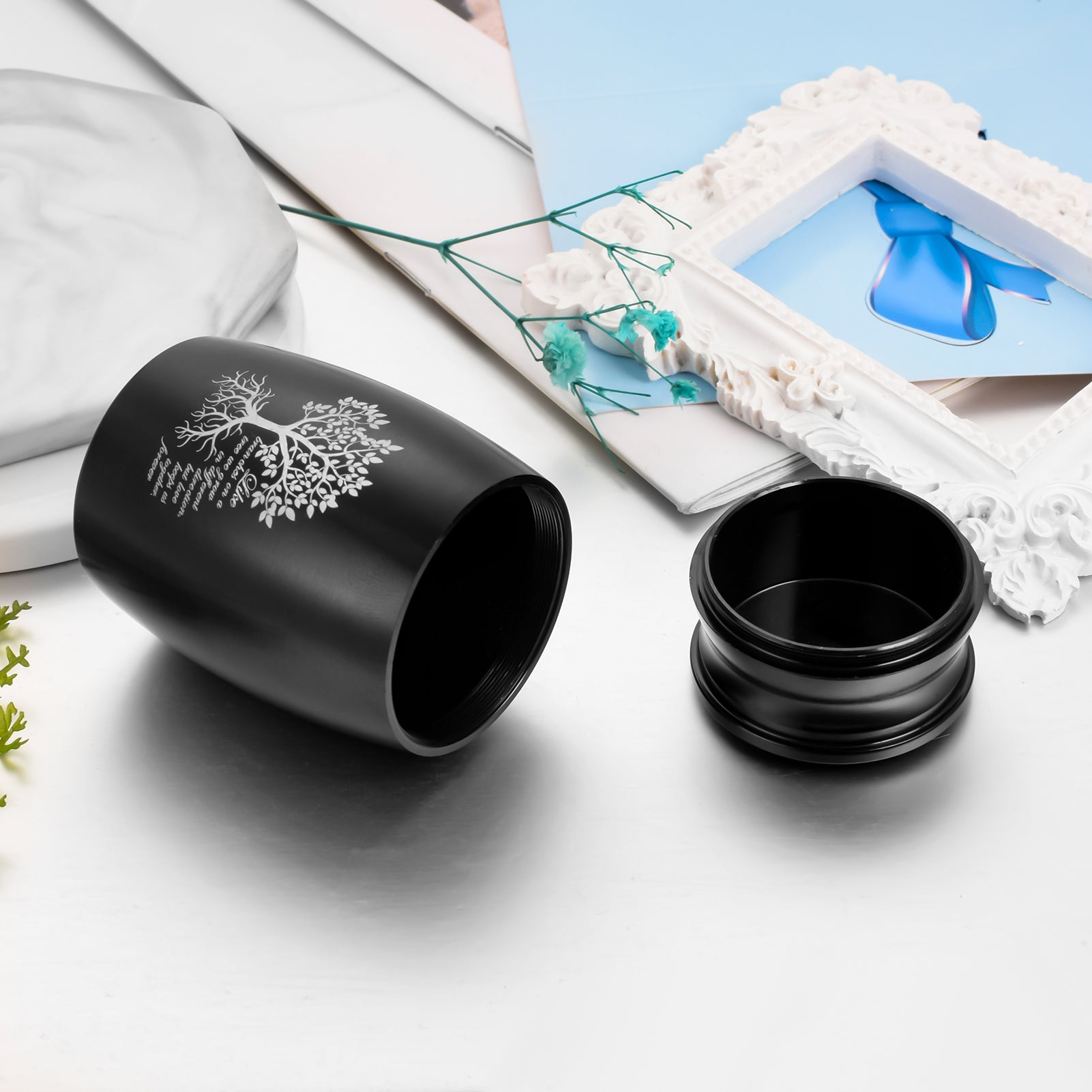 Black Cremation Urns with Tree of Life