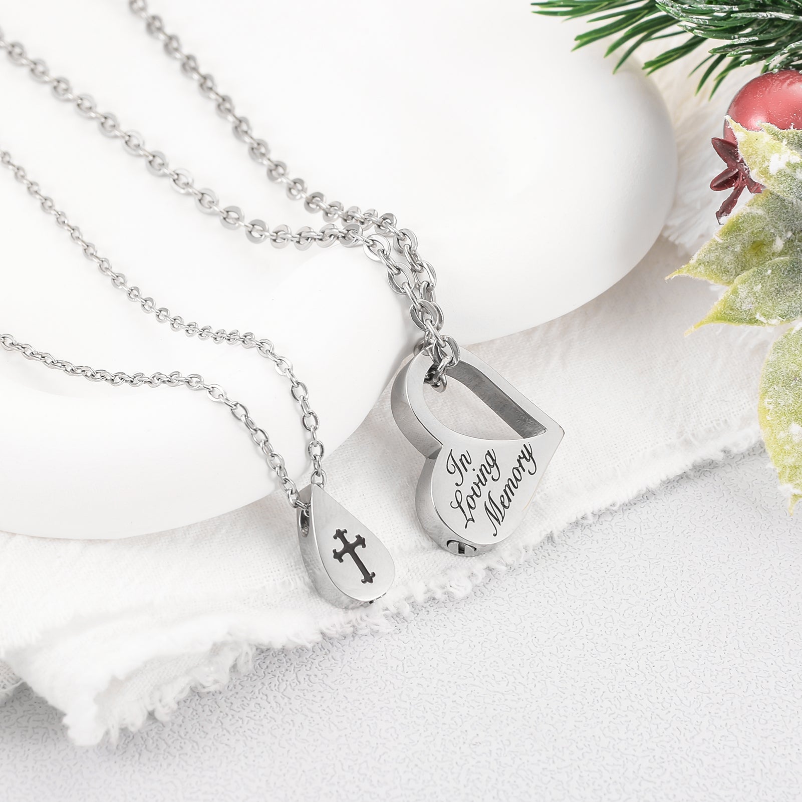 Double Necklace - Heart and Drop of Water Urn Necklace