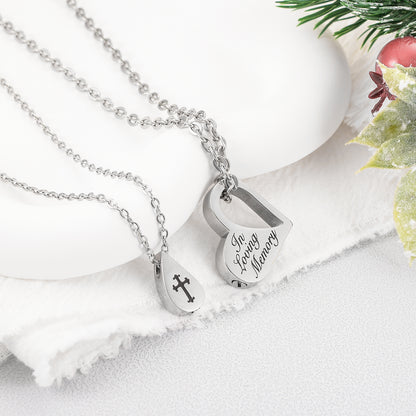 Double Necklace - Heart and Drop of Water Urn Necklace