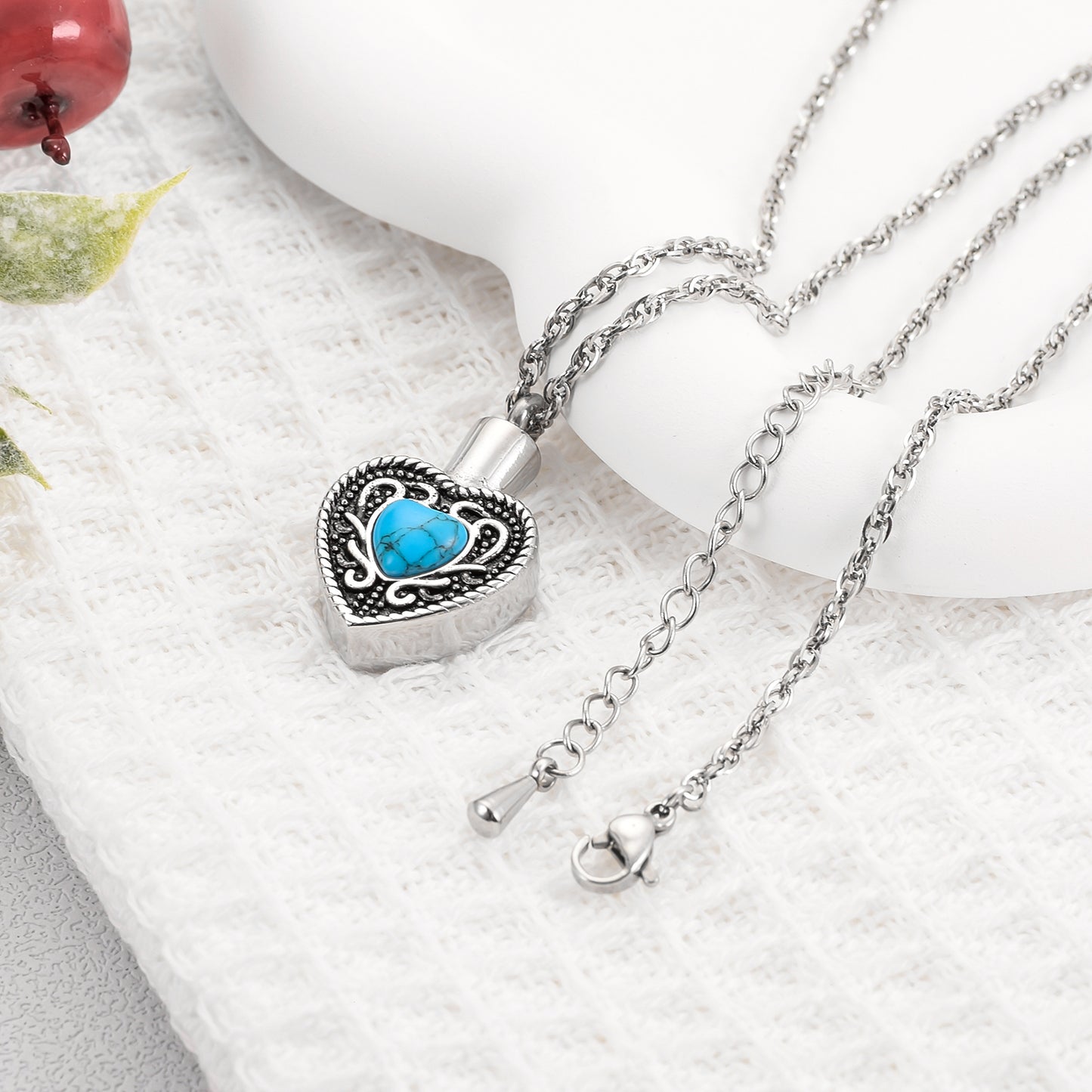 Heart and Blue Turquoise Urn Necklace