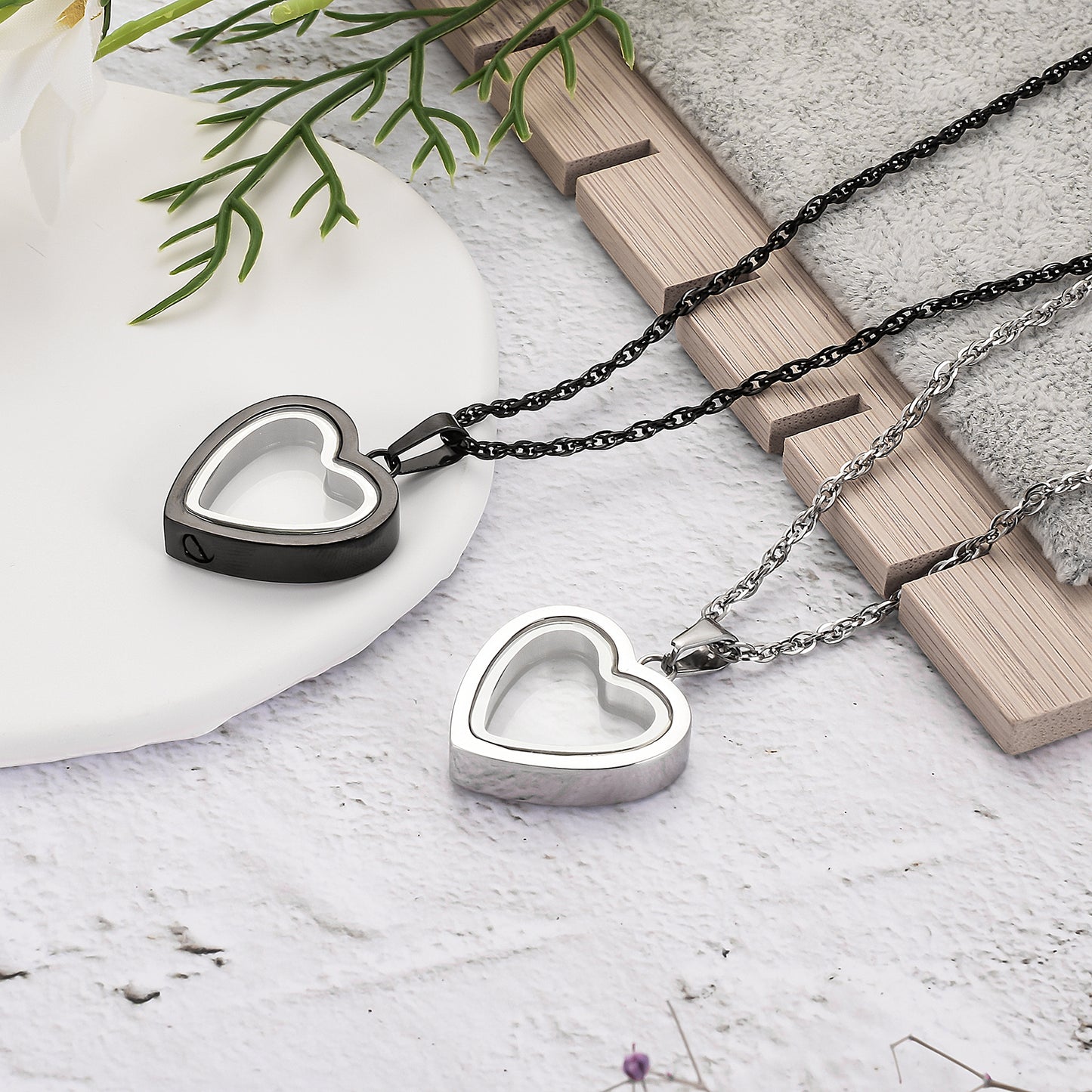 Clear Glass and Heart Urn Necklace at Wholesale Price