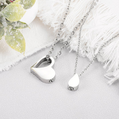 Double Necklace - Heart and Drop of Water Urn Necklace