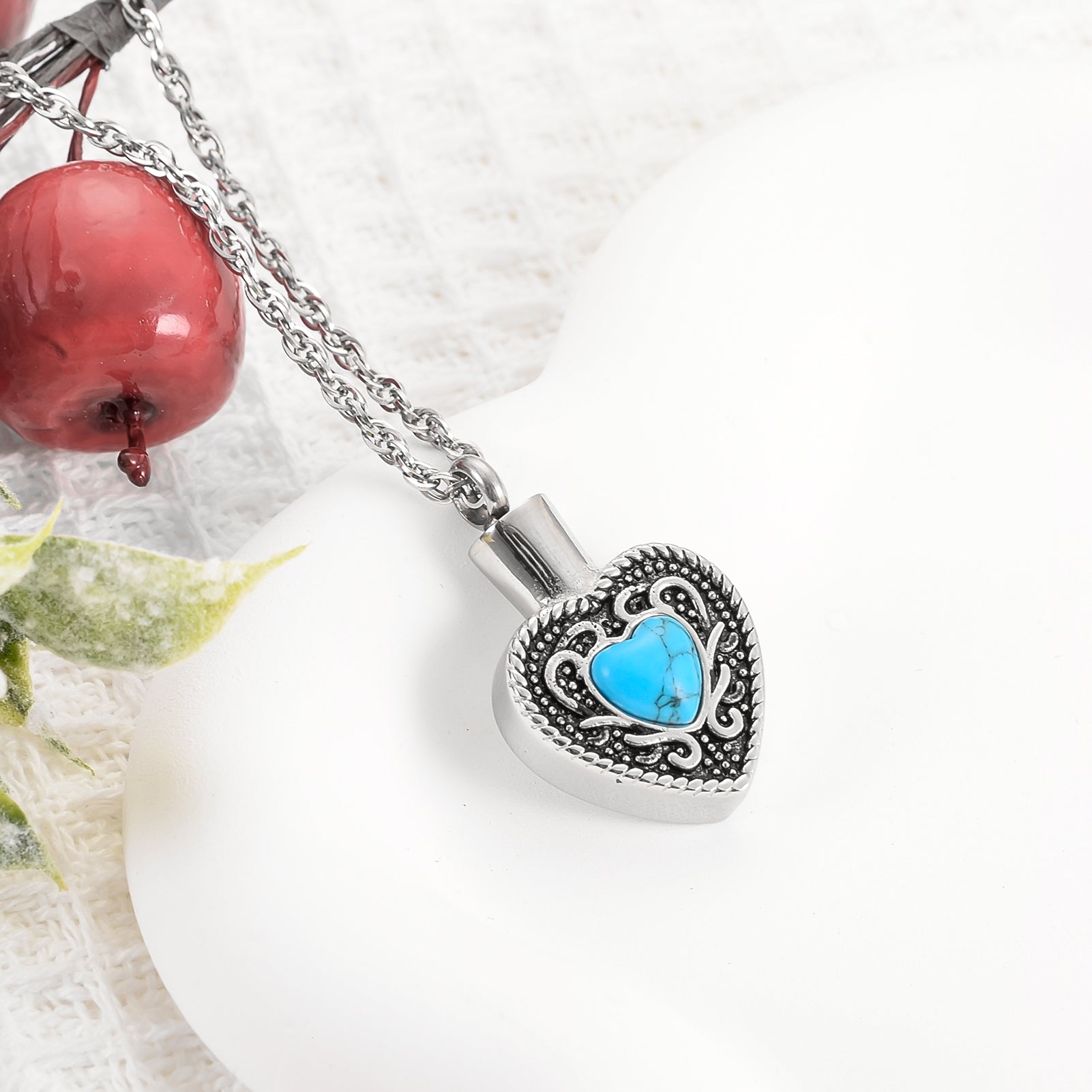 Heart and Blue Turquoise Urn Necklace