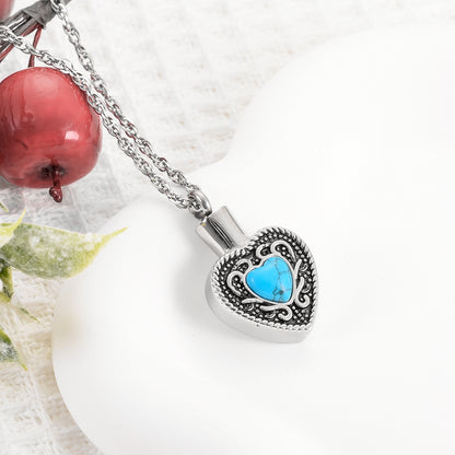 Heart and Blue Turquoise Urn Necklace