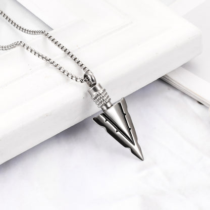 Steel and Black Arrow Cremation Pendant Necklace - 1 Set
