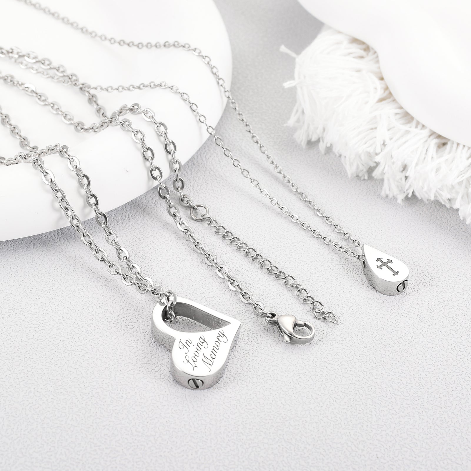 Double Necklace - Heart and Drop of Water Urn Necklace