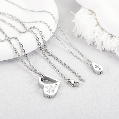 Double Necklace - Heart and Drop of Water Urn Necklace