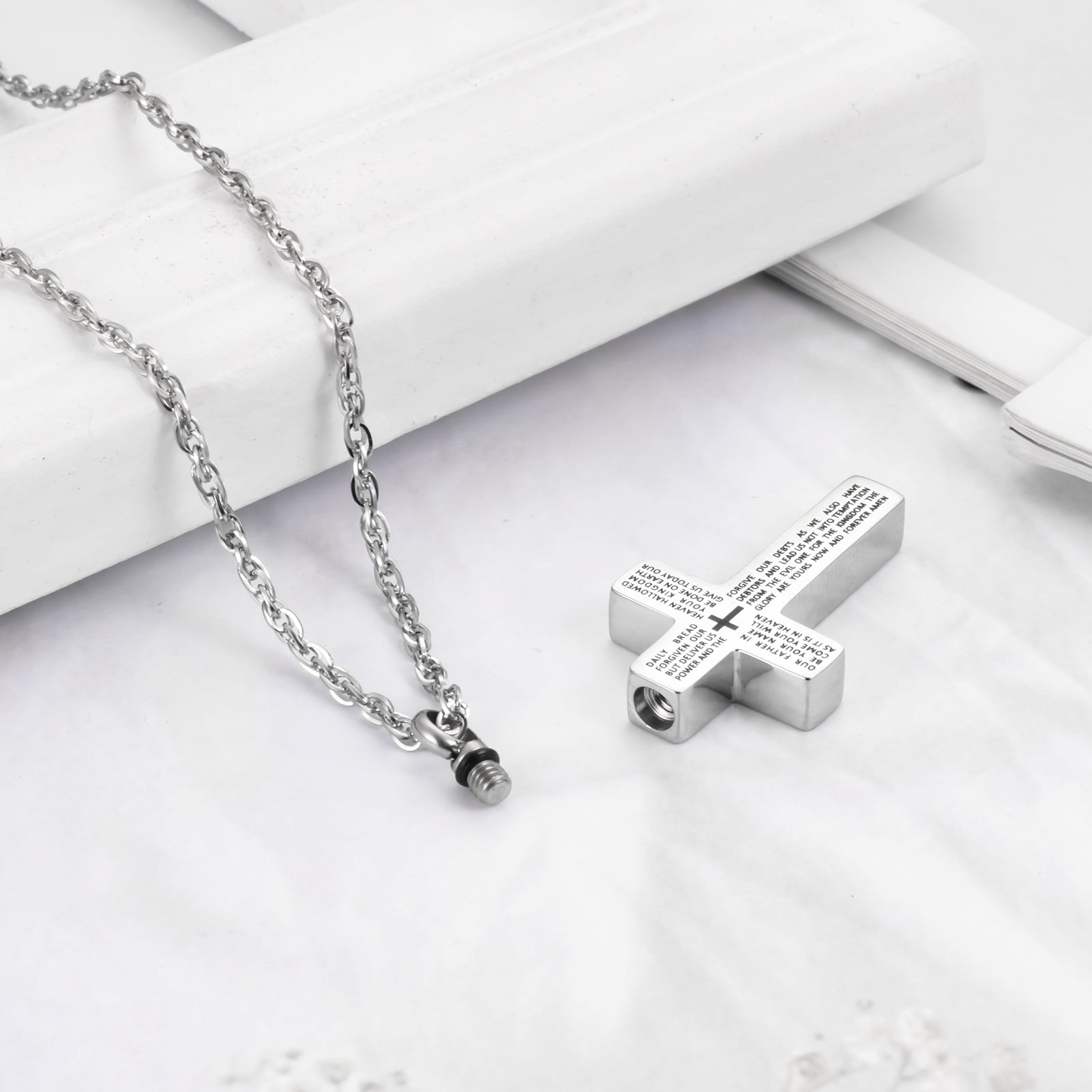 Cross Urn Necklace with Bible