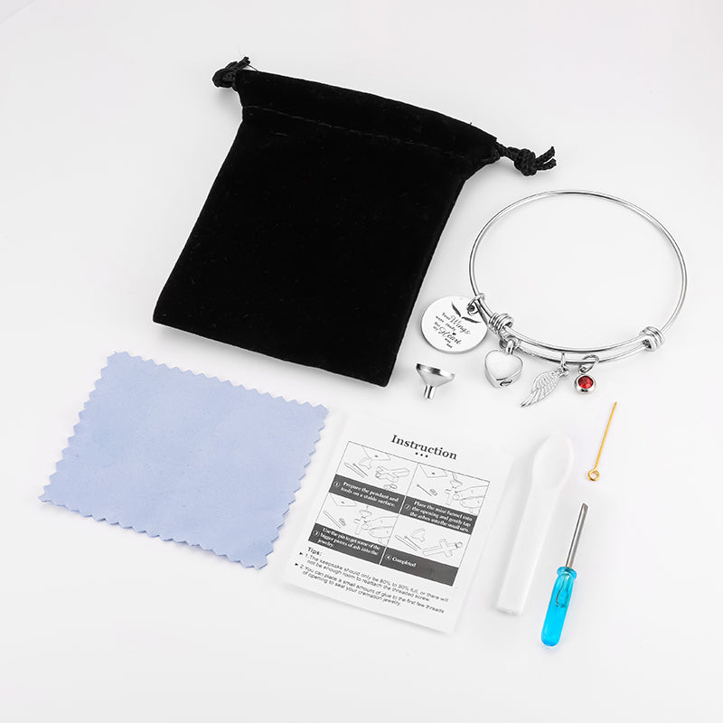 Heart and Angle Wings Bracelet with birthstone