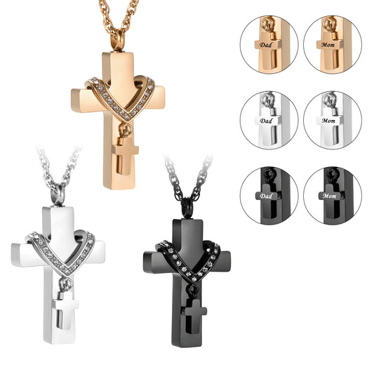 Cross Cremation Pendant Jewelry for Mom/ Dad