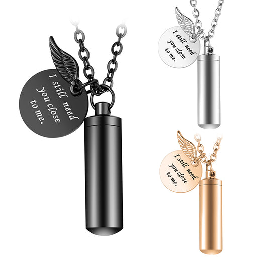 Engraving Cremation Necklace with Angle Wings