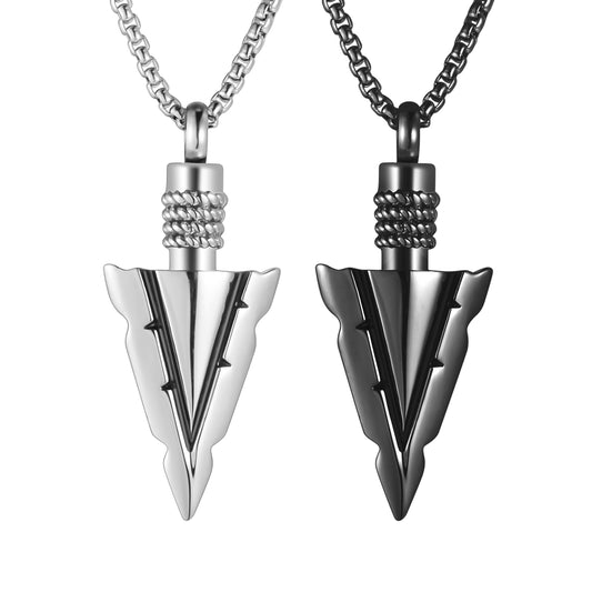 Steel and Black Arrow Cremation Pendant Necklace - 1 Set