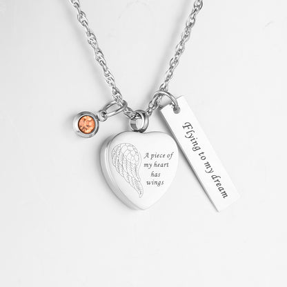 Heart and Bar Cremation Pendant with Birthstone