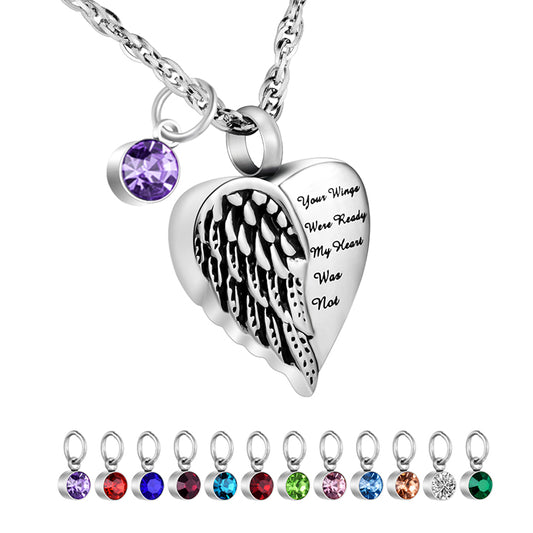 Angle Wings Cremation Pendant with Birthstone
