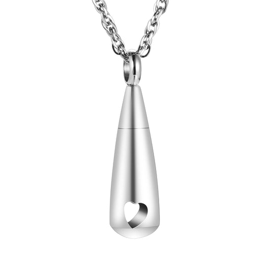 Heart and Water Drops Cremation Necklace
