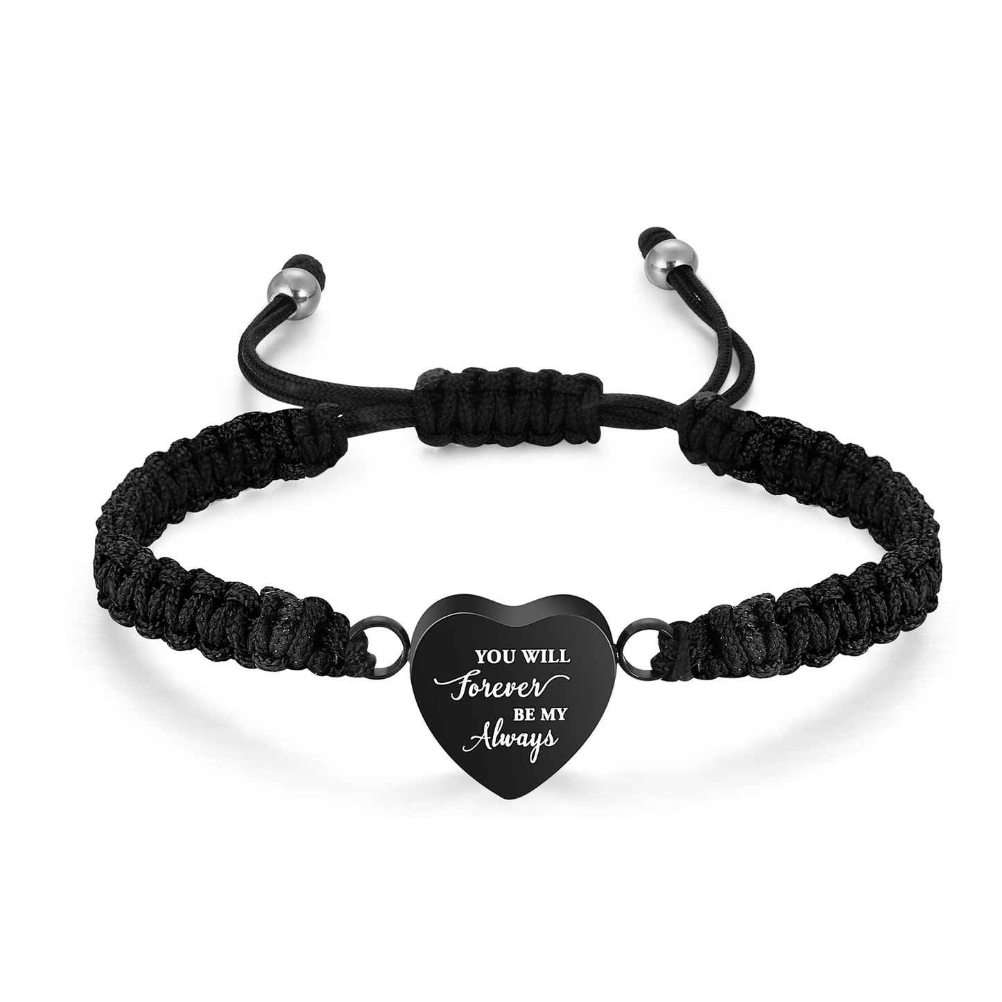 Black Rope Heart Cremation Bracelet