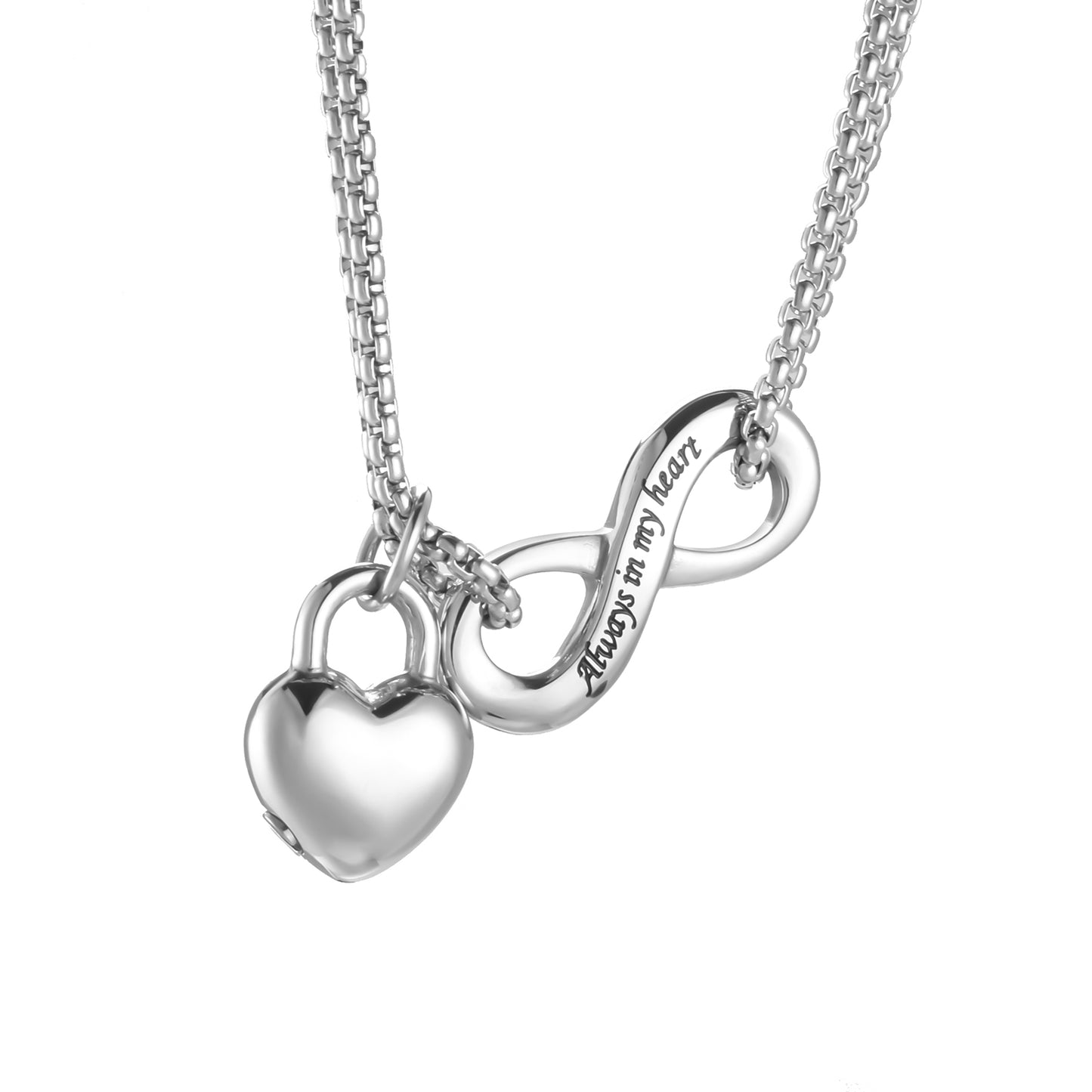 Cremation Jewelry with Heart Lock and Infinite Symbol