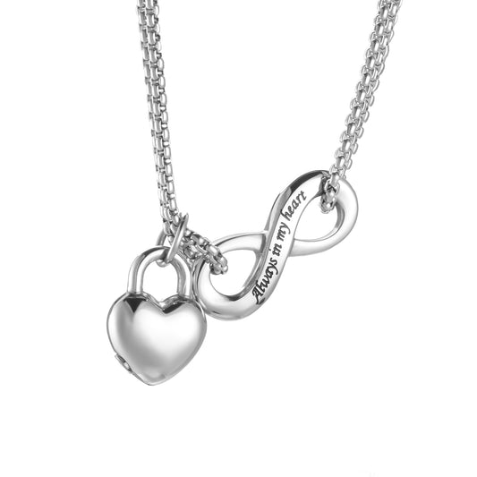 Cremation Jewelry with Heart Lock and Infinite Symbol