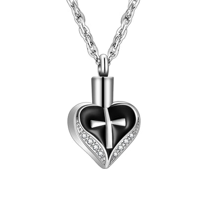 Heart and Cross Urns Necklace with Zircon