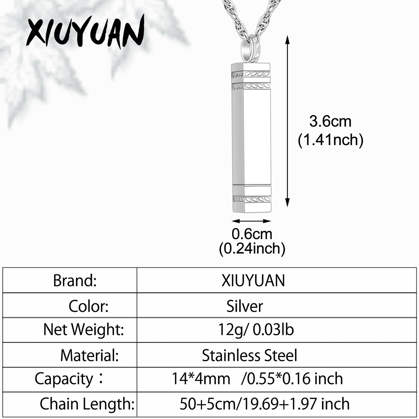 Rectangular and Bar Cremation Necklace
