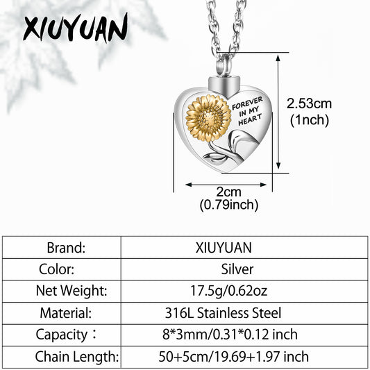 Heart Cremation Pendant Jewelry of Sunflower