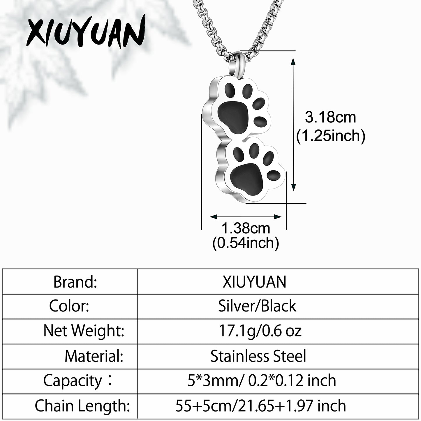 Paw Pet Cremation Urn Necklace