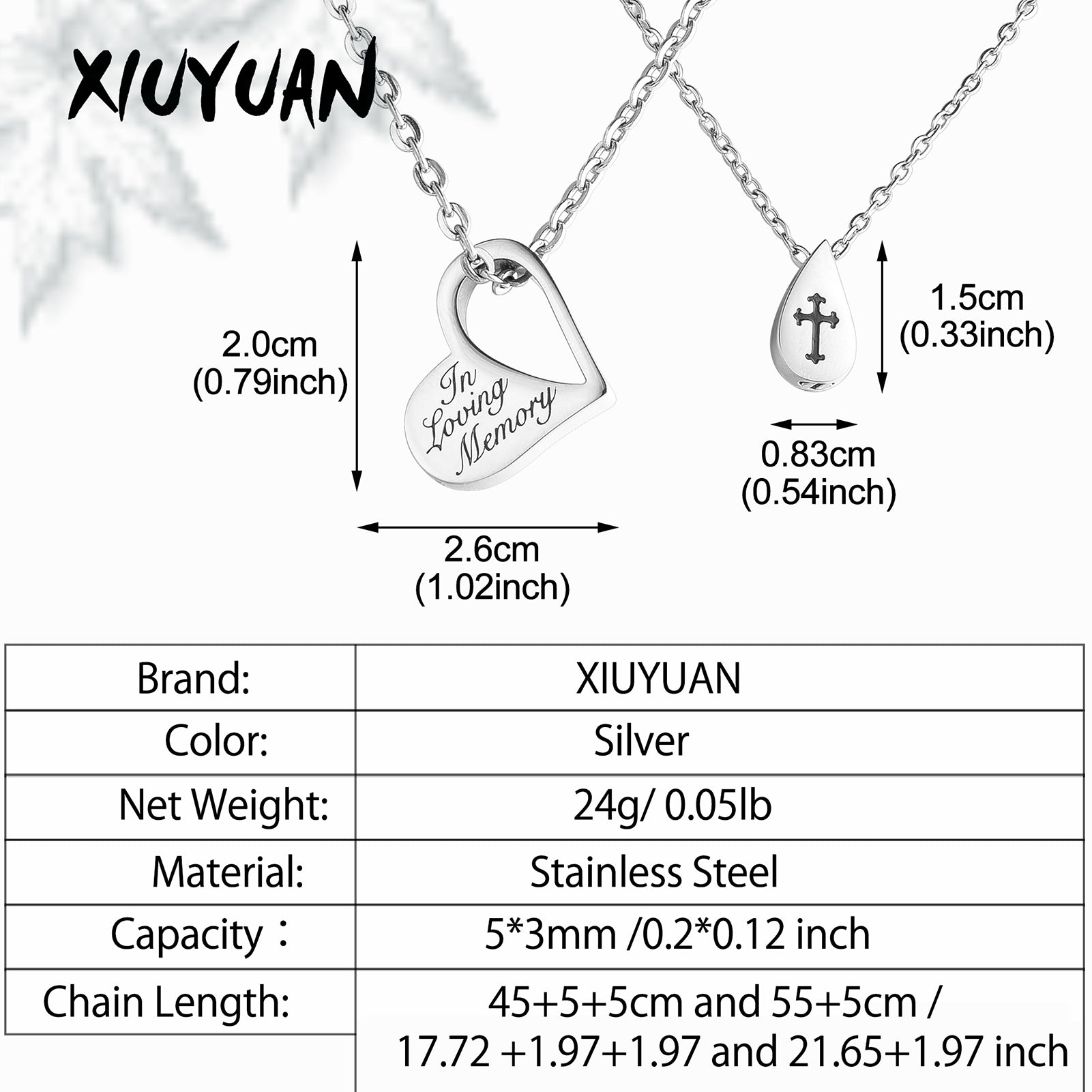 Double Necklace - Heart and Drop of Water Urn Necklace