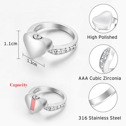 Filled Heart Cremation Ring with Zircon