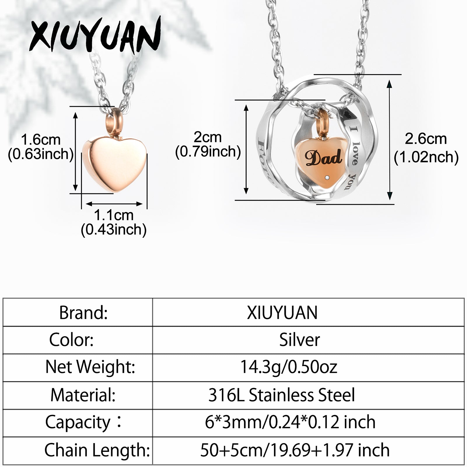 Heart Cremation Ashes Pendant Necklace