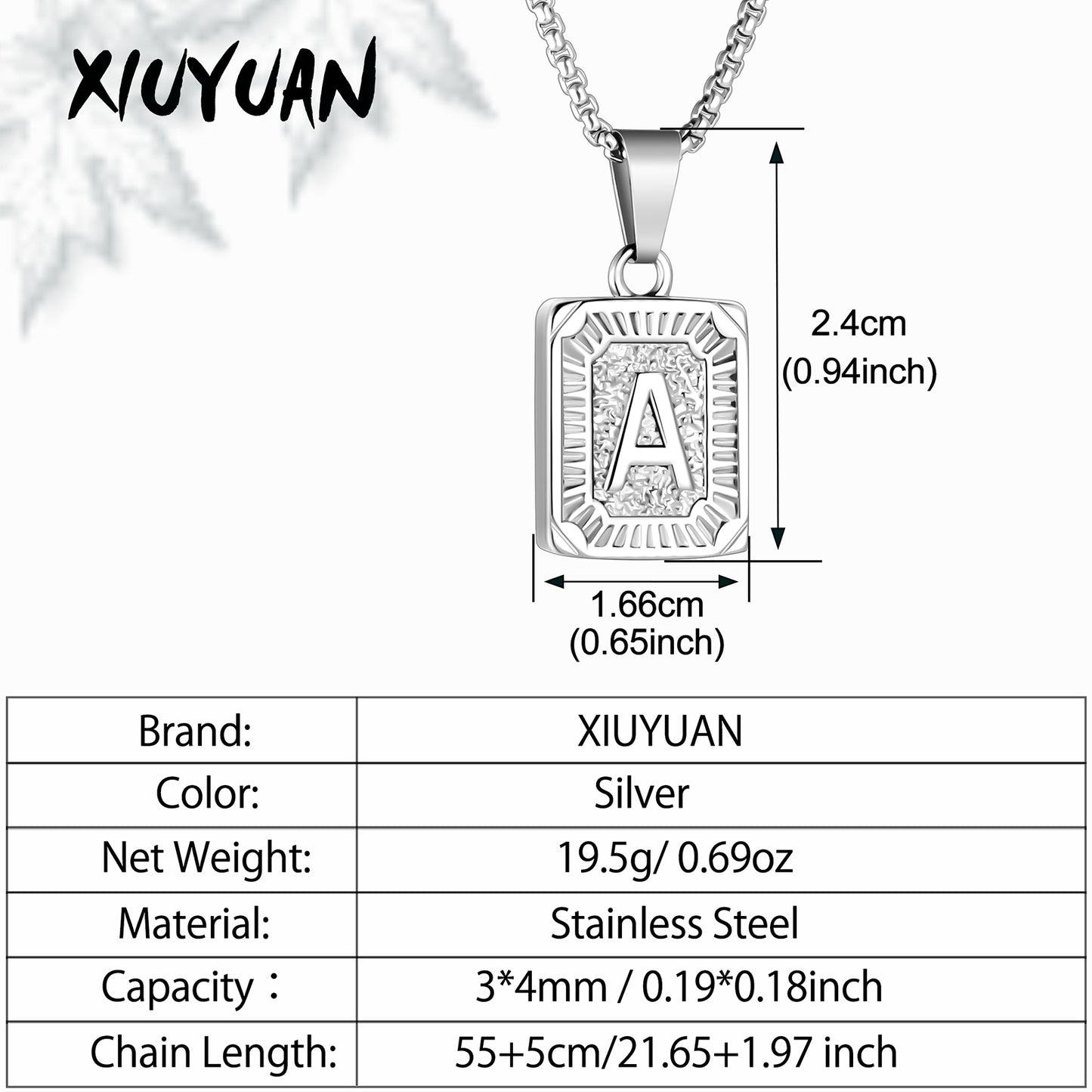 Steel A Letter Cremation Jewelry for Ashes