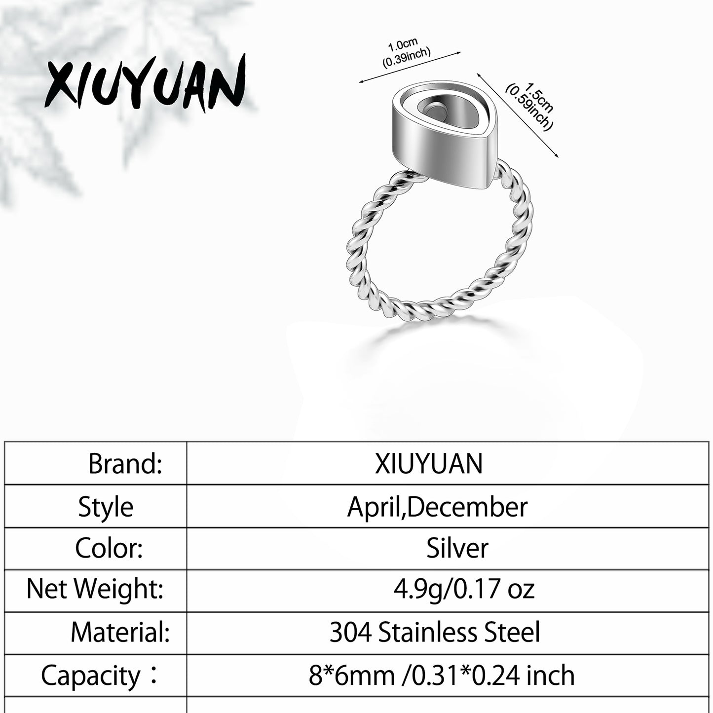 Transparent Teardrop Cremation Ring