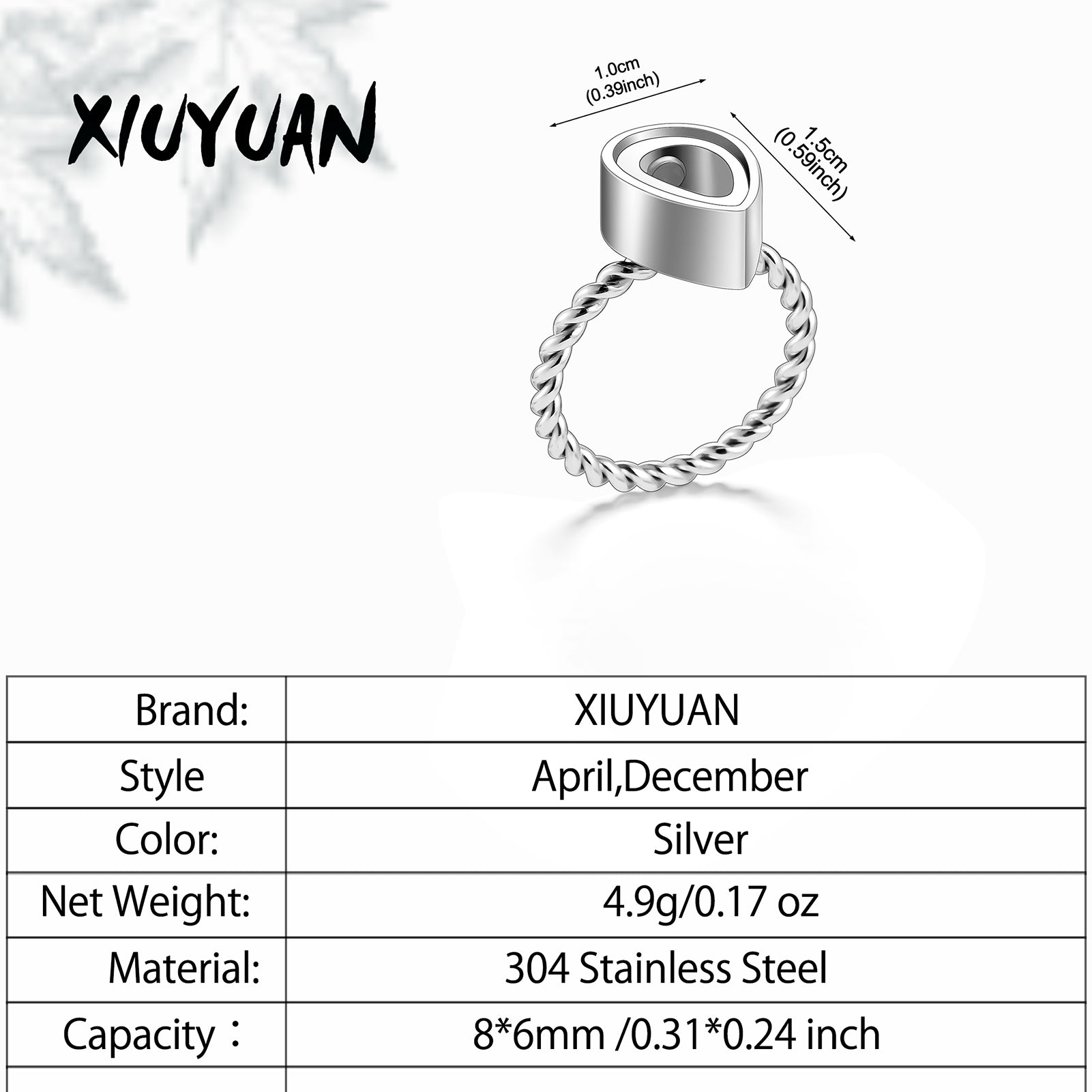 Transparent Teardrop Cremation Ring